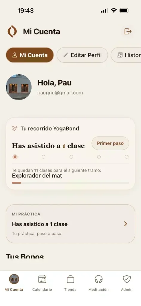 Parcours personnel dans l’app YogaBond