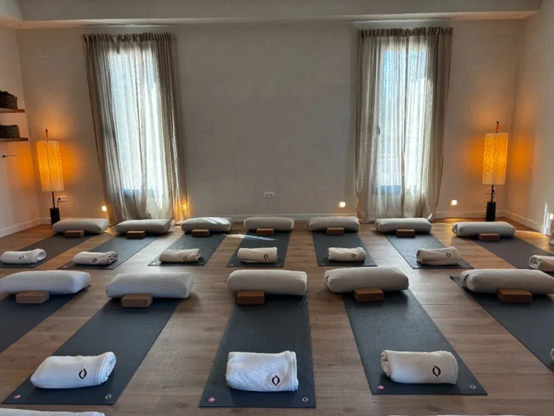 Practice room with mats prepared at YogaBond