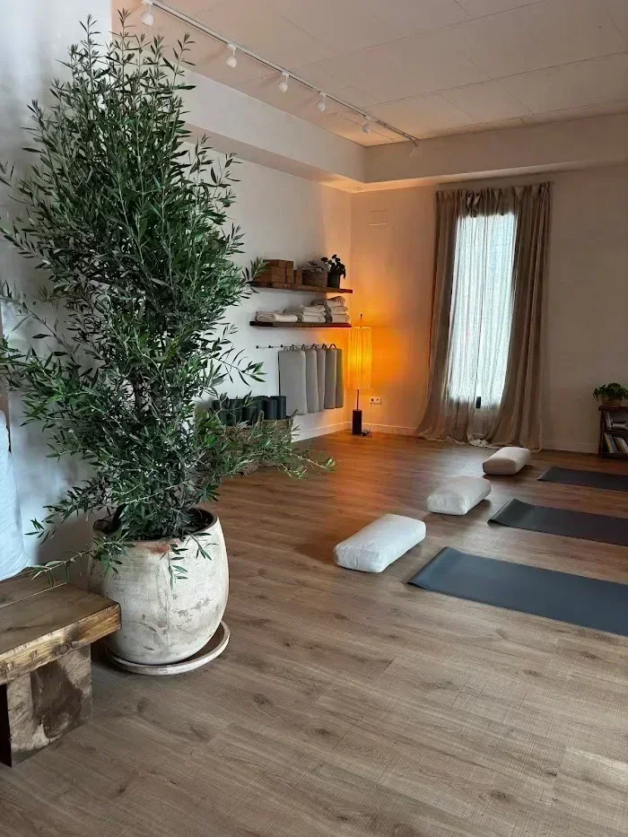 Sala de YogaBond con esterillas, plantas y luz cálida